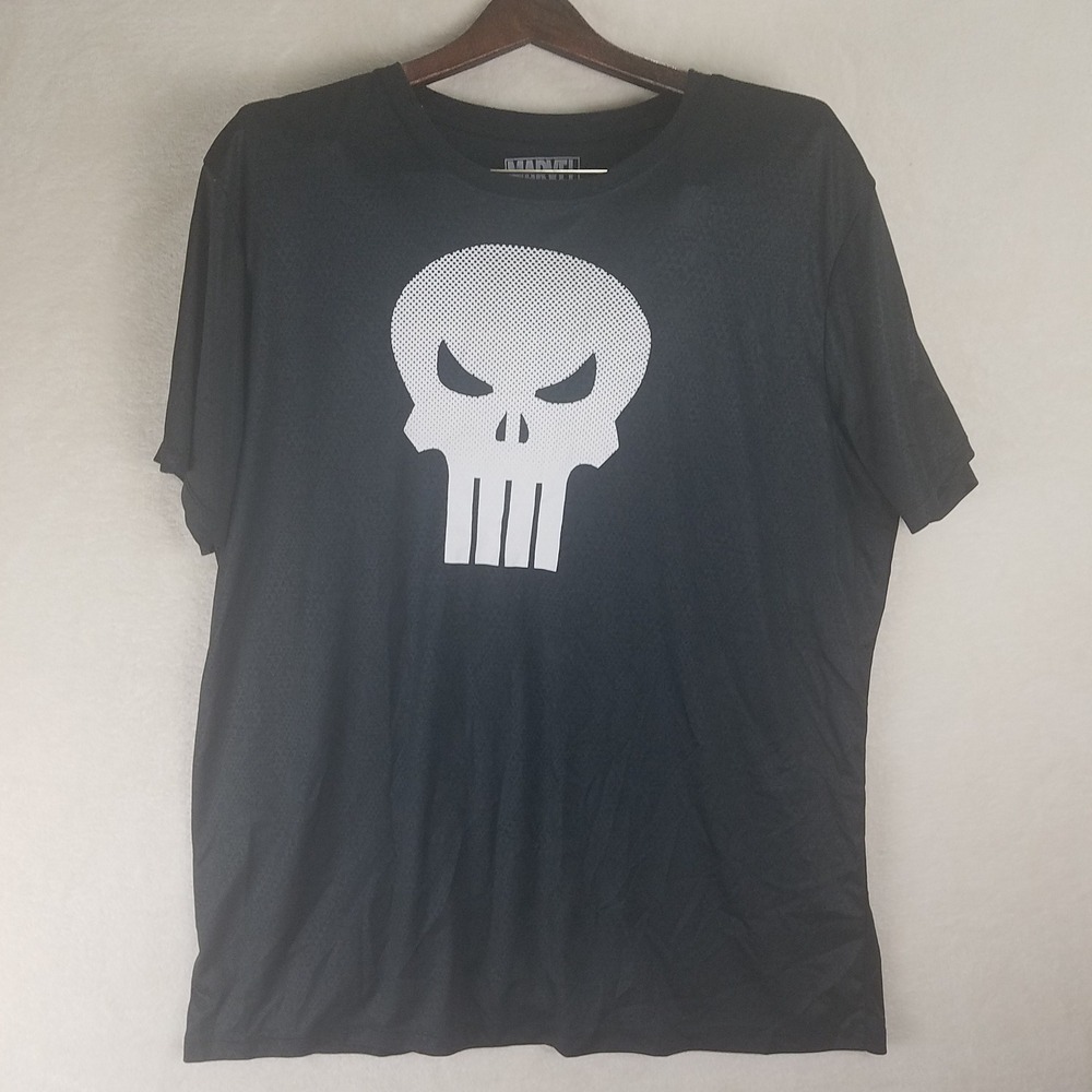 Marvel The Punisher Skull‎ Graphic T Shirt Mens 2X Black Polyester short sleeves
